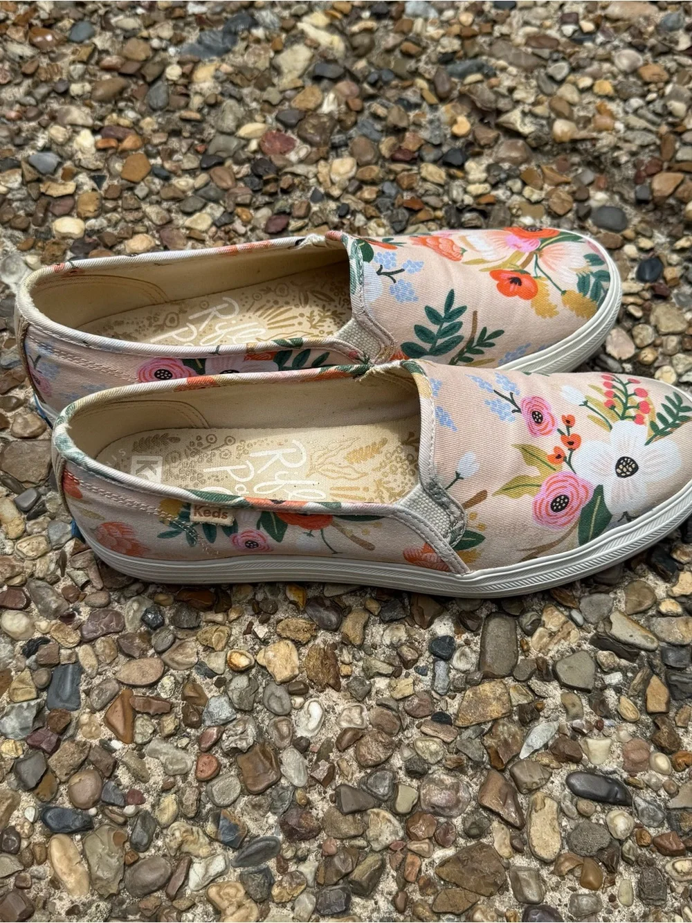 Keds x Rifle Paper Double Decker Floral Slip On Sneakers WF61775 Pink Womens 8